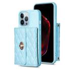 For iPhone 13 Pro Horizontal Metal Buckle Wallet Rhombic Leather Phone Case(Blue) - 1