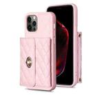 For iPhone 12 / 12 Pro Horizontal Metal Buckle Wallet Rhombic Leather Phone Case(Pink) - 1