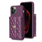 For iPhone 12 / 12 Pro Horizontal Metal Buckle Wallet Rhombic Leather Phone Case(Dark Purple) - 1