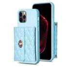 For iPhone 12 / 12 Pro Horizontal Metal Buckle Wallet Rhombic Leather Phone Case(Blue) - 1