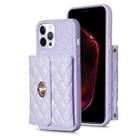 For iPhone 12 Pro Max Horizontal Metal Buckle Wallet Rhombic Leather Phone Case(Purple) - 1