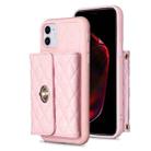 For iPhone 11 Horizontal Metal Buckle Wallet Rhombic Leather Phone Case(Pink) - 1