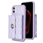 For iPhone 11 Horizontal Metal Buckle Wallet Rhombic Leather Phone Case(Purple) - 1