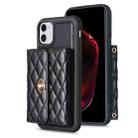 For iPhone 11 Horizontal Metal Buckle Wallet Rhombic Leather Phone Case(Black) - 1