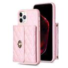 For iPhone 11 Pro Horizontal Metal Buckle Wallet Rhombic Leather Phone Case(Pink) - 1