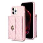 For iPhone 11 Pro Max Horizontal Metal Buckle Wallet Rhombic Leather Phone Case(Pink) - 1