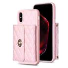 For iPhone X / XS Horizontal Metal Buckle Wallet Rhombic Leather Phone Case(Pink) - 1