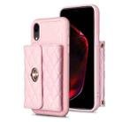 For iPhone XR Horizontal Metal Buckle Wallet Rhombic Leather Phone Case(Pink) - 1