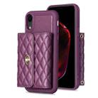 For iPhone XR Horizontal Metal Buckle Wallet Rhombic Leather Phone Case(Dark Purple) - 1