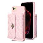 For iPhone SE 2022 / 2020 / 8 / 7 Horizontal Metal Buckle Wallet Rhombic Leather Phone Case(Pink) - 1