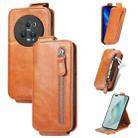 For Honor Magic5 Pro Zipper Wallet Vertical Flip Leather Phone Case(Brown) - 1