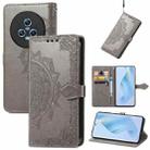 For Honor Magic5 Mandala Flower Embossed Leather Phone Case(Grey) - 1