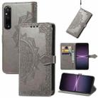 For Sony Xperia 1 IV Mandala Flower Embossed Leather Phone Case(Grey) - 1