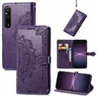 For Sony Xperia 1 IV Mandala Flower Embossed Leather Phone Case(Purple) - 1