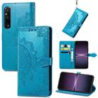 For Sony Xperia 1 IV Mandala Flower Embossed Leather Phone Case(Blue) - 1