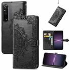 For Sony Xperia 1 IV Mandala Flower Embossed Leather Phone Case(Black) - 1