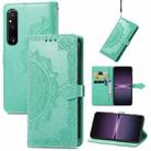 For Sony Xperia 1 IV Mandala Flower Embossed Leather Phone Case(Green) - 1