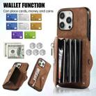 For iPhone 12 Pro Max Zipper RFID Card Slot Phone Case with Short Lanyard(Brown) - 5