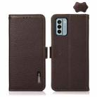 For Nokia G22 4G KHAZNEH Side-Magnetic Litchi Genuine Leather RFID Phone Case(Brown) - 1