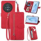 For Honor Magic5 Embossed Flower Zipper Leather Phone Case(Red) - 1