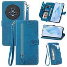 For Honor Magic5 Embossed Flower Zipper Leather Phone Case(Blue) - 1