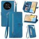 For Honor X30 5G Embossed Flower Zipper Leather Phone Case(Blue) - 1