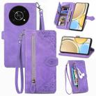 For Honor X30 5G Embossed Flower Zipper Leather Phone Case(Purple) - 1