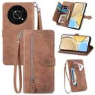 For Honor X30 5G Embossed Flower Zipper Leather Phone Case(Brown) - 1