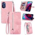 For Motorola Moto G Stylus 2022 Embossed Flower Zipper Leather Phone Case(Pink) - 1