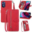 For Motorola Moto G Stylus 2022 Embossed Flower Zipper Leather Phone Case(Red) - 1