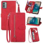 For Nokia G22 Embossed Flower Zipper Leather Phone Case(Red) - 1