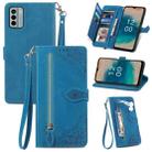 For Nokia G22 Embossed Flower Zipper Leather Phone Case(Blue) - 1
