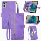 For Nokia G22 Embossed Flower Zipper Leather Phone Case(Purple) - 1