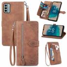 For Nokia G22 Embossed Flower Zipper Leather Phone Case(Brown) - 1