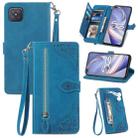 For OPPO Reno4 Z 5G Embossed Flower Zipper Leather Phone Case(Blue) - 1