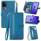 For TCL 40R Embossed Flower Zipper Leather Phone Case(Blue) - 1