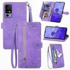 For TCL 40R Embossed Flower Zipper Leather Phone Case(Purple) - 1