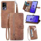 For TCL 40R Embossed Flower Zipper Leather Phone Case(Brown) - 1