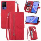 For TCL 40 SE Embossed Flower Zipper Leather Phone Case(Red) - 1