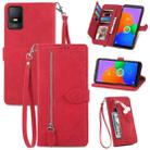 For TCL 403 Embossed Flower Zipper Leather Phone Case(Red) - 1