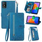 For TCL 403 Embossed Flower Zipper Leather Phone Case(Blue) - 1