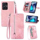 For vivo T1 Embossed Flower Zipper Leather Phone Case(Pink) - 1