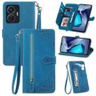 For vivo T1 Embossed Flower Zipper Leather Phone Case(Blue) - 1