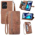 For vivo T1 Embossed Flower Zipper Leather Phone Case(Brown) - 1