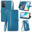 For vivo Y76 5G Embossed Flower Zipper Leather Phone Case(Blue) - 1