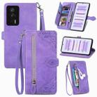 For Xiaomi Redmi K60 Pro Embossed Flower Zipper Leather Phone Case(Purple) - 1