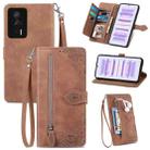 For Xiaomi Redmi K60 Pro Embossed Flower Zipper Leather Phone Case(Brown) - 1