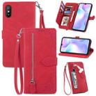 For Xiaomi Redmi 9A Embossed Flower Zipper Leather Phone Case(Red) - 1