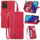 For ZTE Blade V30 Vita Embossed Flower Zipper Leather Phone Case(Red) - 1