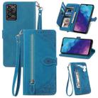 For ZTE Blade V30 Vita Embossed Flower Zipper Leather Phone Case(Blue) - 1